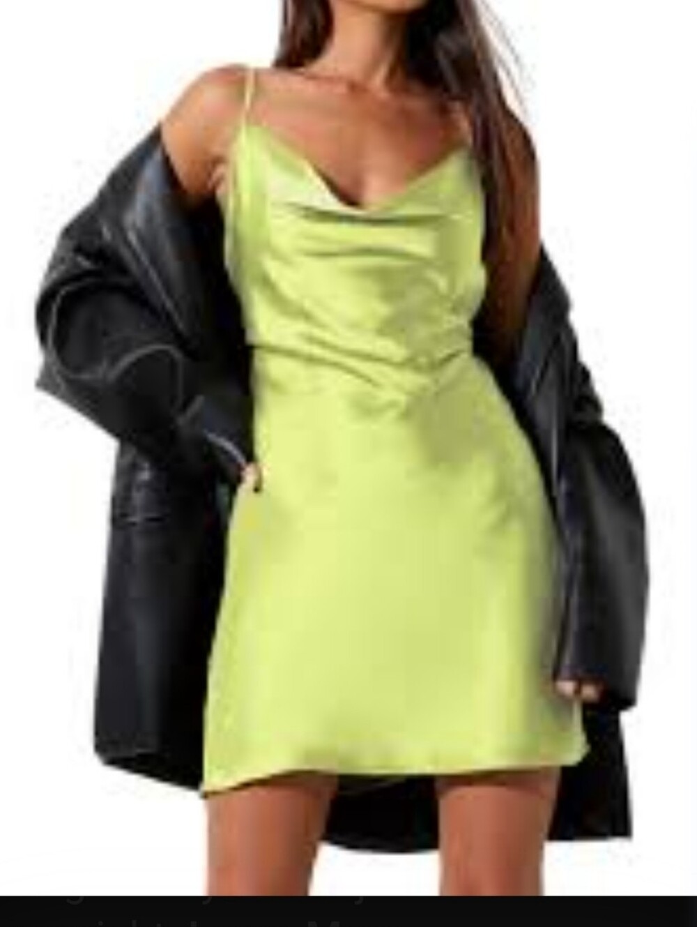 Shinestar Lime Green Satin Cowl Neck Slip Mini Dress, Size Small. NWT